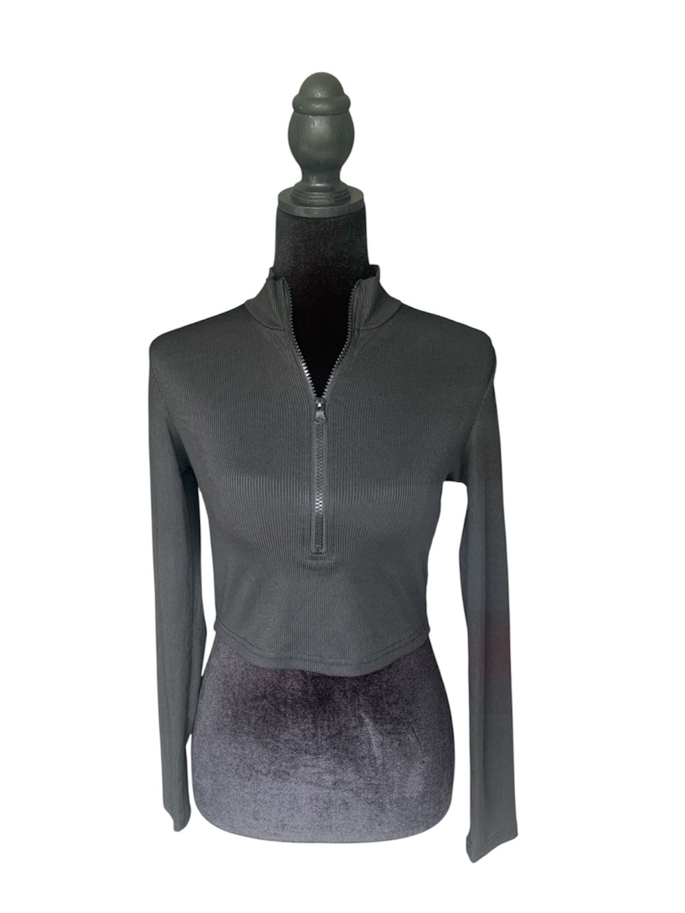 SHEIN black Cropped Long-Sleeve Half-Zip Top